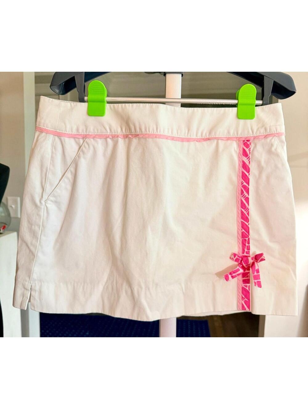 Lilly Pulitzer Vintage Jarvey Skort Classic White Stretch Pink Plaid Bow SIZE 8